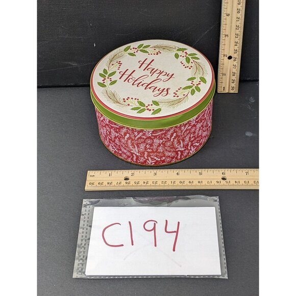 Happy Holidays Round Tin Container 5 Inches Round 2 Inches High C194 - Picture 7 of 7